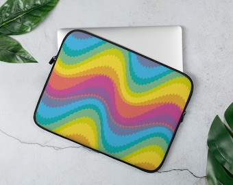 Rainbow Wavy Neoprene Laptop Sleeve: Padded Protective Case
