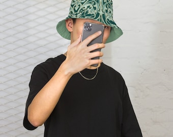 Cappello da pescatore reversibile verde: traspirante, effetto lino, ideale per l'estate in spiaggia