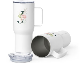 Floral J Travel mug with a handle