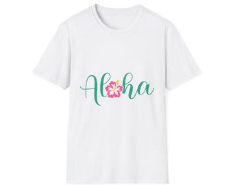 Aloha Floral T-Shirt, Beach Lovers Unisex Tee, Hawaii Flower Shirt, Summer Vacation Top, Softstyle Graphic Tee, Tropical Print Tshirt