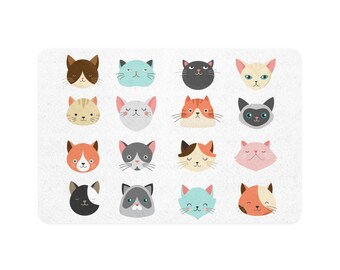 Tapis de nourriture pour animaux de compagnie Cat Faces : set de table imperméable pour chaton