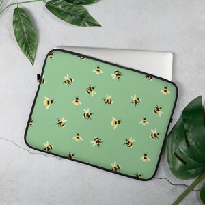 Green Bumble Bee Laptoptasche, Laptoptasche, Neopren-Laptophülle, wasserfeste Hülle, Geschenkideen, Ostern, Geburtstag, Muttertag