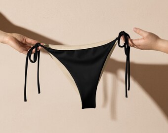 Bas de bikini noir en ficelle recyclée, bas de bikini pour femme, idées cadeaux, anniversaire, cadeaux pour elle, bas de bikini, articles de plage, maillots de bain