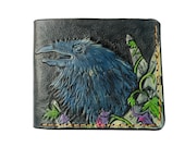 Crow, Genuine Leather wallet, Men 39 s wallet, Hand-Carved, Hand-Painted, Leather Carving, Custom wallet, Personalized wallet
