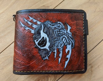 Spawn, Skull, Skeleton, Genuine Leather wallet, Men's wallet, Hand-Carved, Hand-Painted, Leather Carving, Custom wallet, Personalized wallet