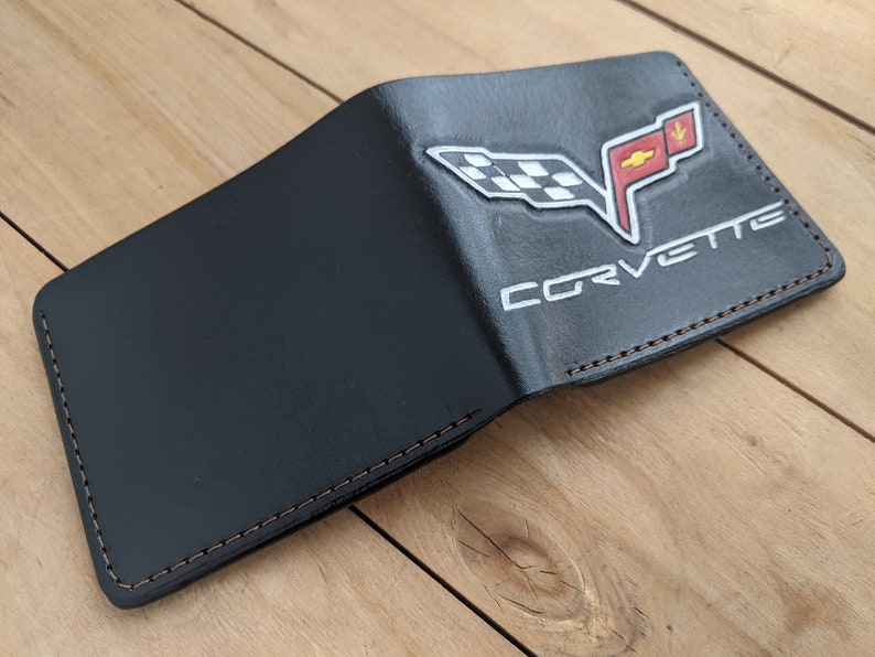 Sports Car, Vette, Chevrolet, Corvette Design, Men's 3D Genuine Leather Wallet, Handmade wallet, Carved wallet, Tooled wallet, Airbrush Art image 6