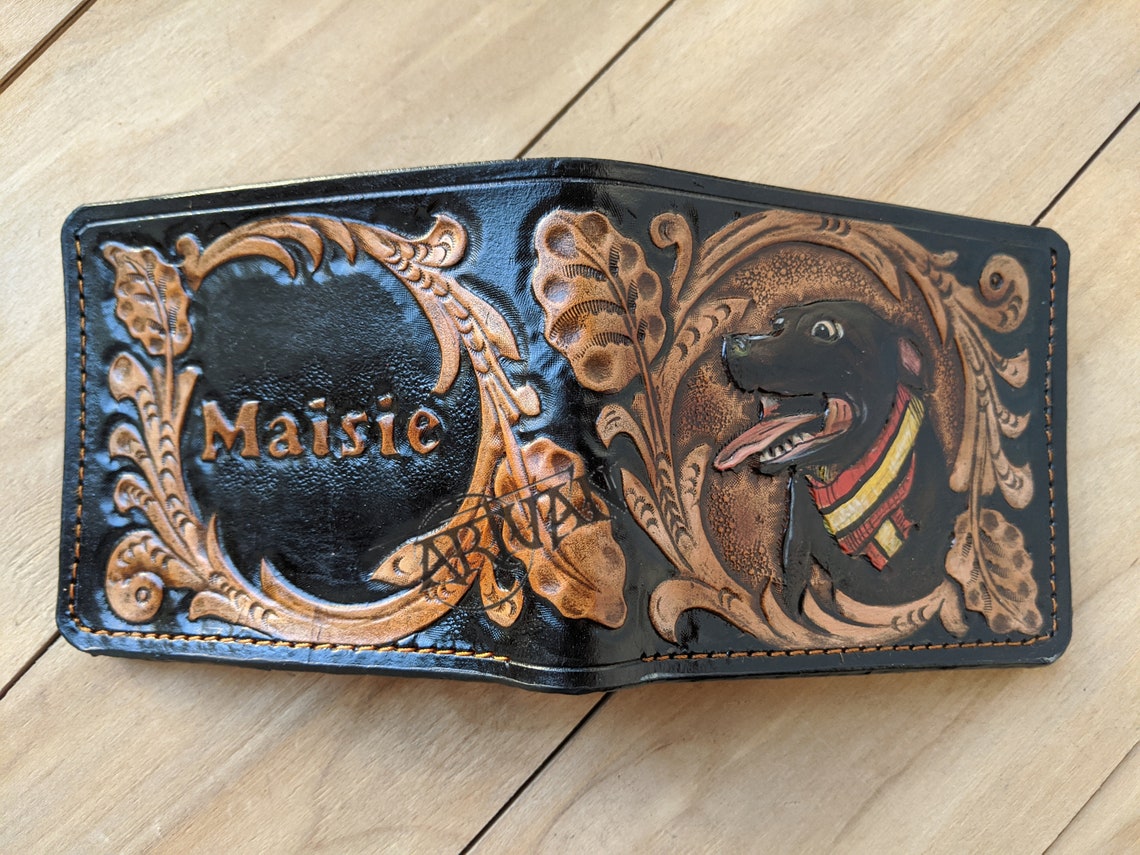 Dog Puppy Mens 3D Genuine Leather Wallet HandCarved Etsy