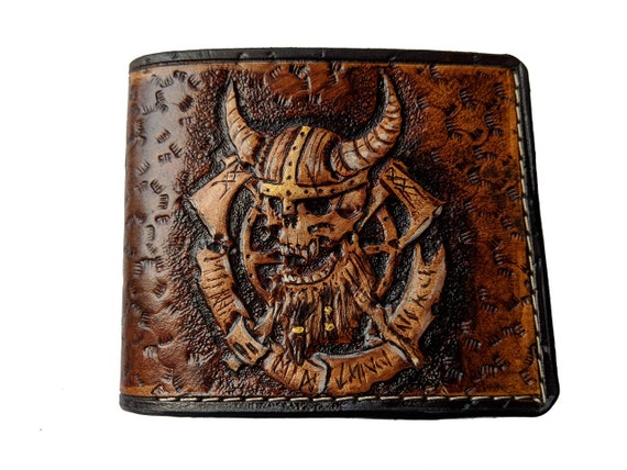 Viking wallet Biker wallet Skeleton Genuine leather pillow | Etsy