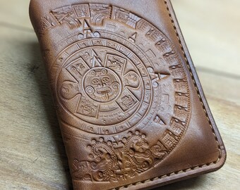 Mayan Art, Upgraded of High Quality Leather Handmade Mini front pocket Card Holder Minimalist Card Case Wallet Front Pocket Card Organizer