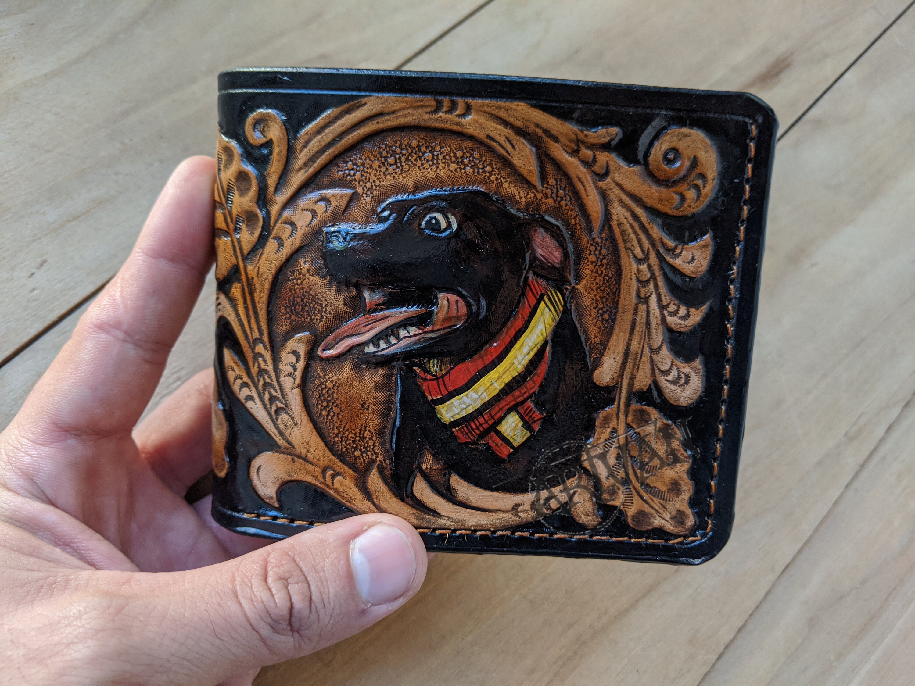 Dog Puppy Mens 3D Genuine Leather Wallet HandCarved Etsy