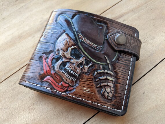  Men's 3D Genuine Leather Wallet, Hand-Carved, Hand