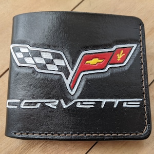 Sports Car, Vette, Chevrolet, Corvette Design, Men's 3D Genuine Leather Wallet, Handmade wallet, Carved wallet, Tooled wallet, Airbrush Art image 5