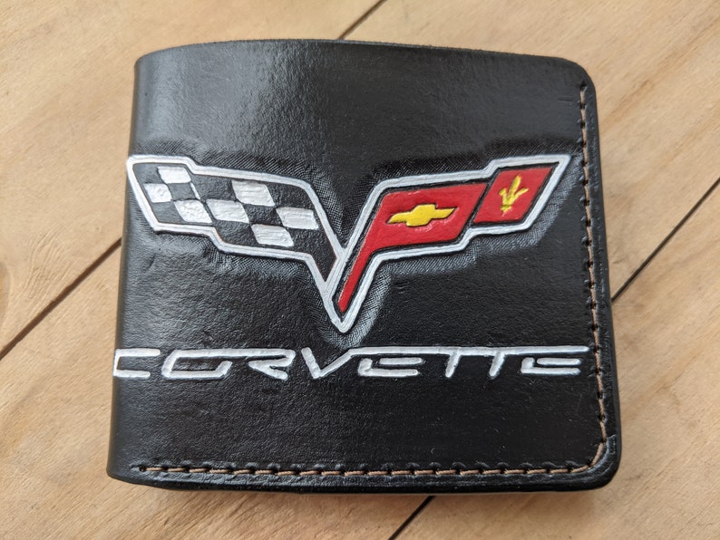 Sports Car, Vette, Chevrolet, Corvette Design, Men's 3D Genuine Leather Wallet, Handmade wallet, Carved wallet, Tooled wallet, Airbrush Art image 5