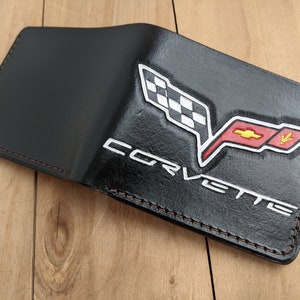 Sports Car, Vette, Chevrolet, Corvette Design, Men's 3D Genuine Leather Wallet, Handmade wallet, Carved wallet, Tooled wallet, Airbrush Art image 2