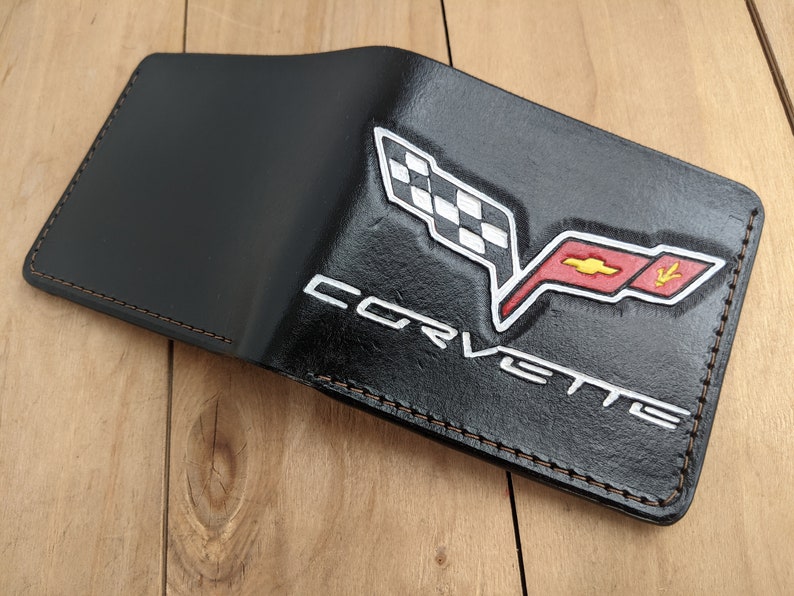 Sports Car, Vette, Chevrolet, Corvette Design, Men's 3D Genuine Leather Wallet, Handmade wallet, Carved wallet, Tooled wallet, Airbrush Art image 2