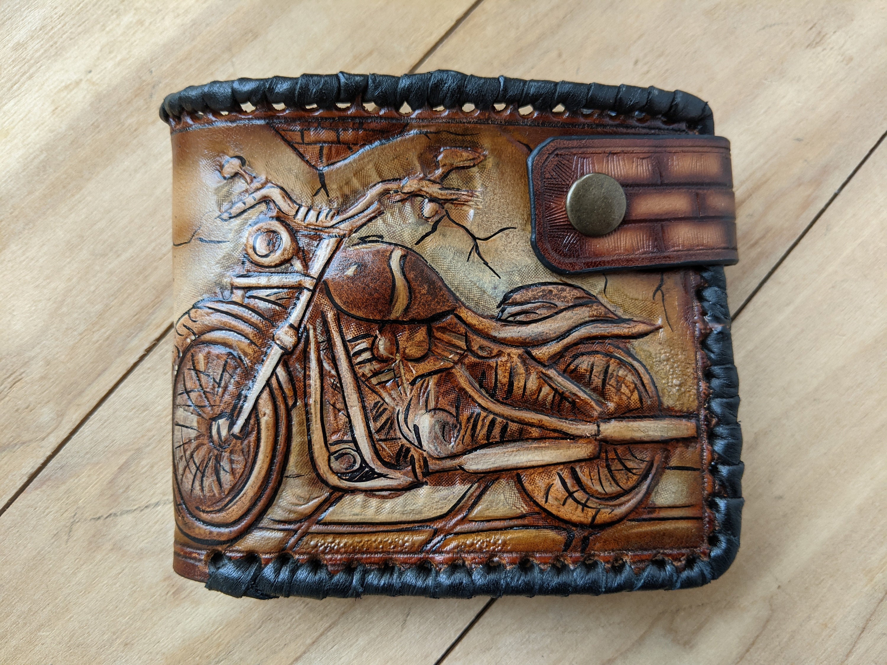 Hand tooled leather biker wallets clearance