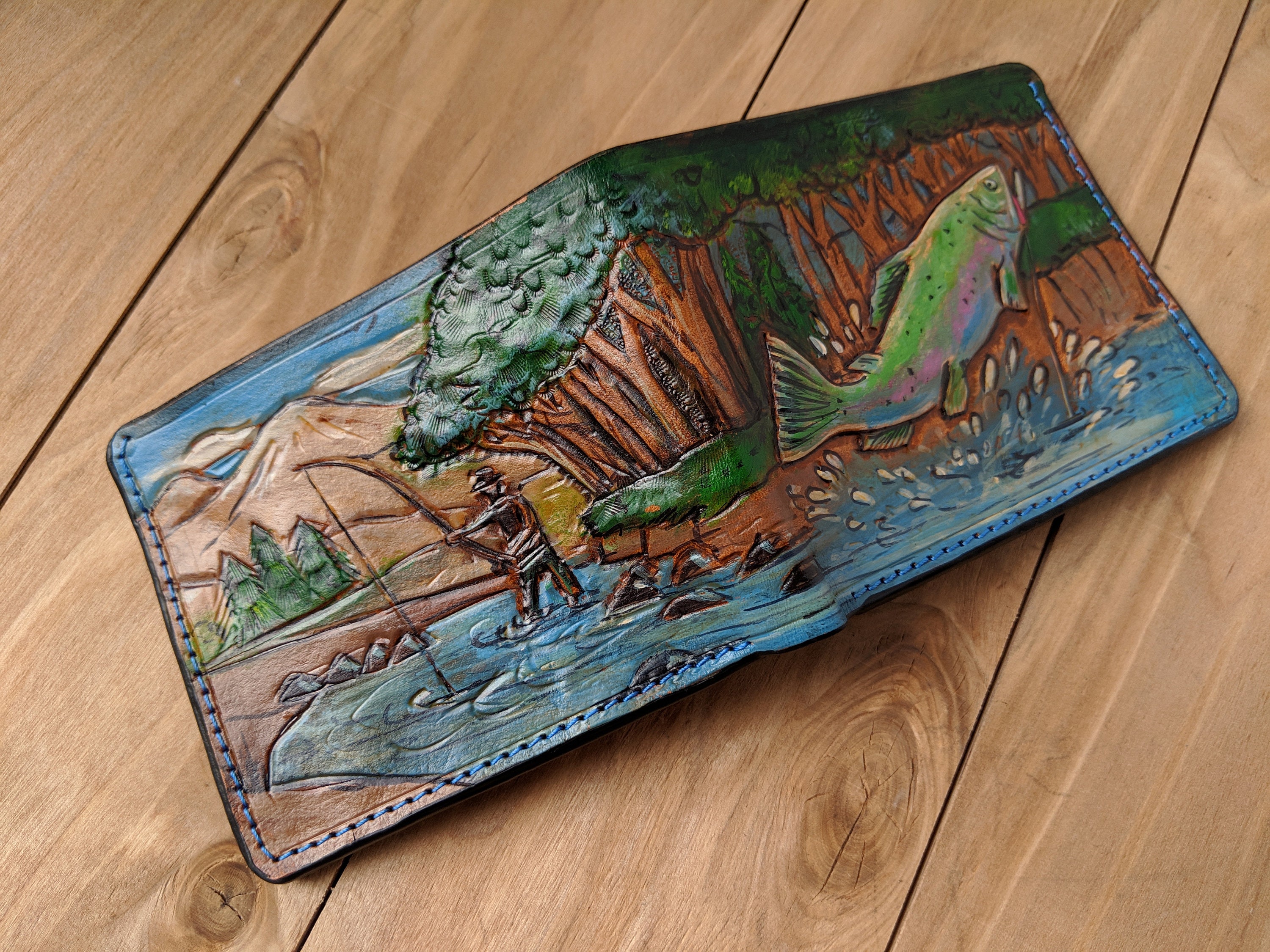 Angling Fish wallet Genuine Leather wallet Men's Etsy