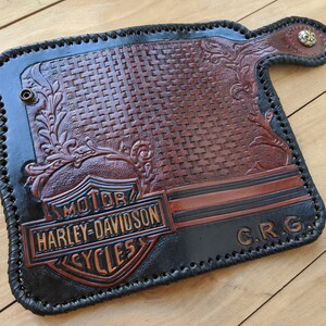 Psychobilly Rockabilly handgemaakte lederen ketting portemonnee schedel portemonnee bewerkte lederen portemonnee bonner chopper Harley Davidson biker portemonnee aangepast Tassen & portemonnees Portemonnees & Geldclips Portemonnee met ketting 