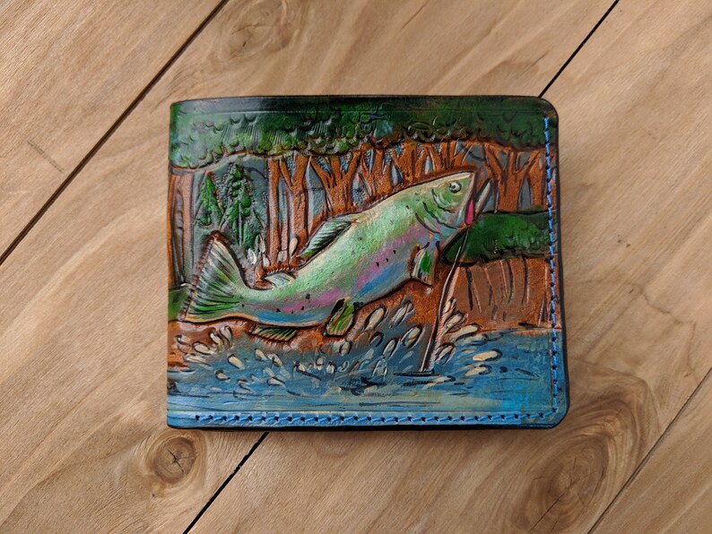 Angling Fish wallet Genuine Leather wallet Men's Etsy