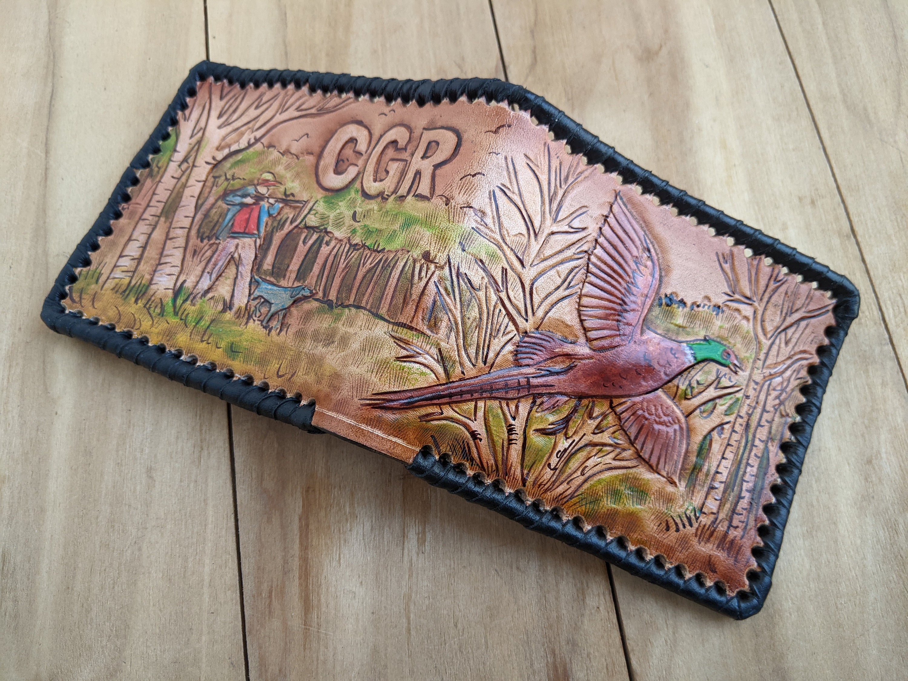 Leather wallet, 'Song of Birds'  Hand painted leather, Painting leather, Leather  wallet