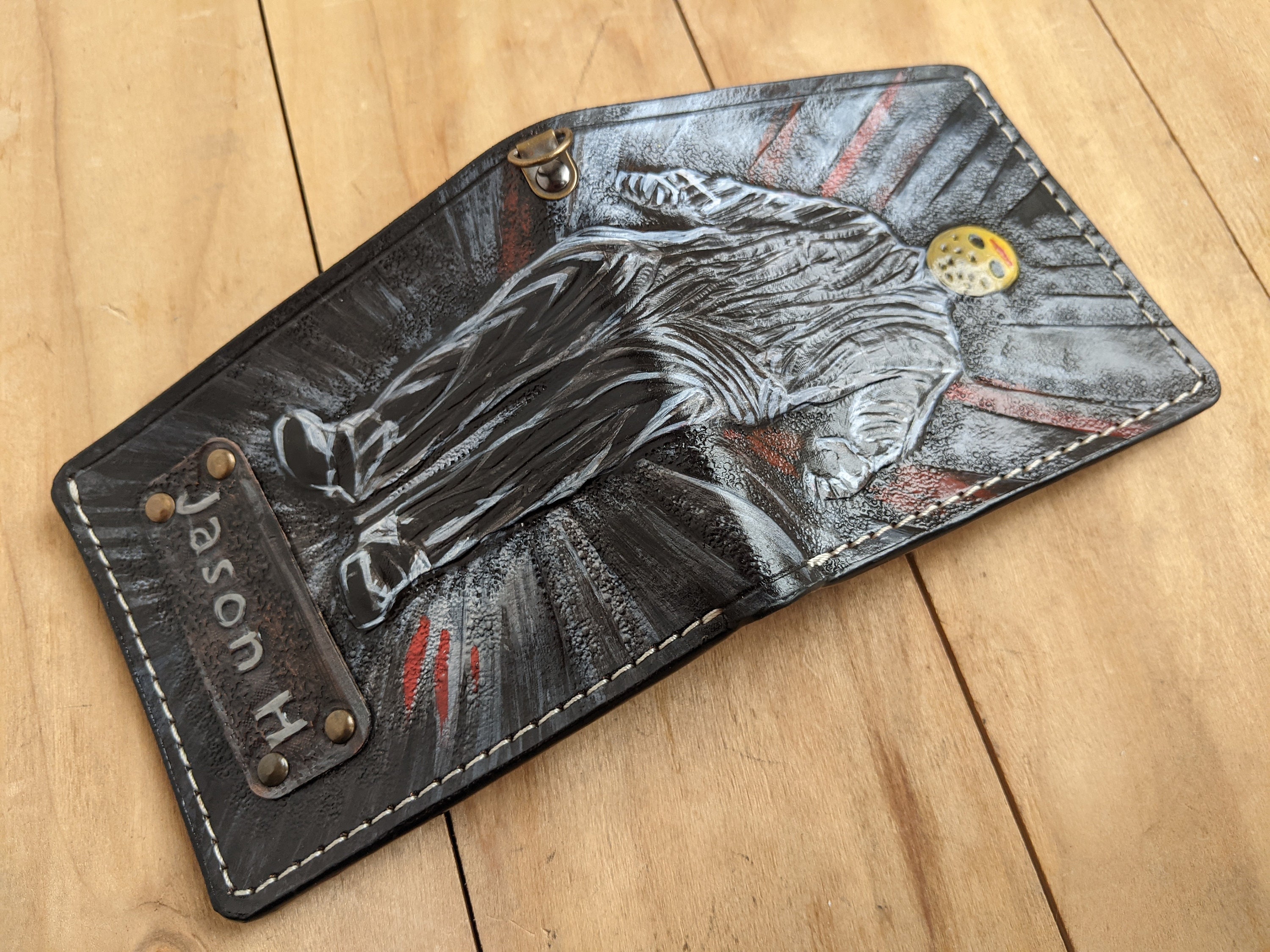  Men's 3D Genuine Leather Wallet, Money clip, Hand-Carved,  Hand-Painted, Leather Carving, Custom wallet, Personalized wallet, Puzzle :  Handmade Products