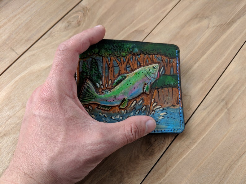 Angling Fish wallet Genuine Leather wallet Men's | Etsy