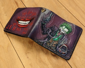 Laugh HA HA HA, Smile, Face, Why So Serious, Men's 3D Genuine Leather Wallet, Handmade wallet, Carved wallet, Tooled wallet, Airbrush Art