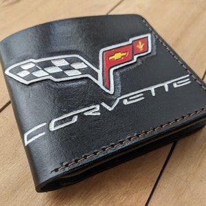Sports Car, Vette, Chevrolet, Corvette Design, Men's 3D Genuine Leather Wallet, Handmade wallet, Carved wallet, Tooled wallet, Airbrush Art image 7