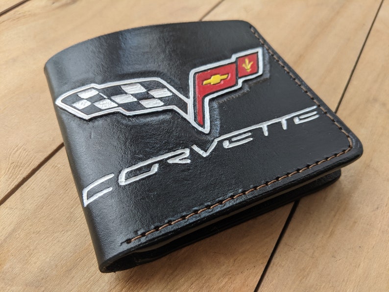 Sports Car, Vette, Chevrolet, Corvette Design, Men's 3D Genuine Leather Wallet, Handmade wallet, Carved wallet, Tooled wallet, Airbrush Art image 7