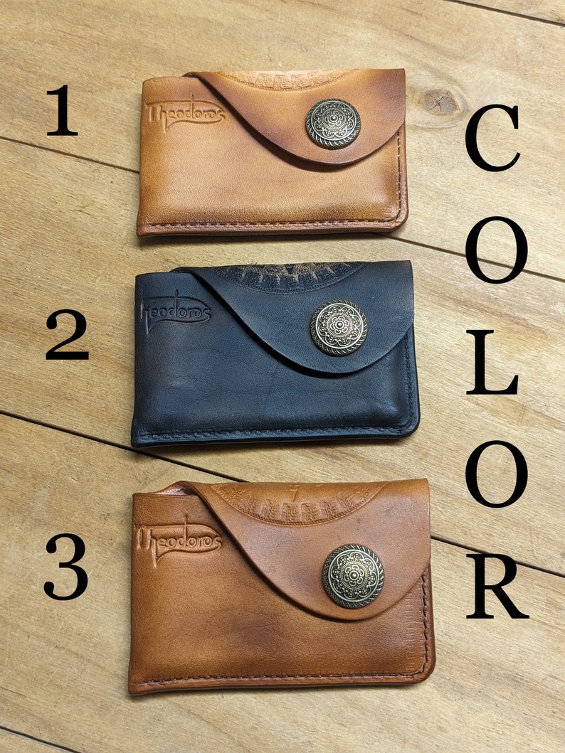Mayan Calendar, Aztec Art, Handmade Minimalist Leather Card Case Wallet for Men & Women Front Pocket Card Holder, 3D Genuine Leather Wallet image 10