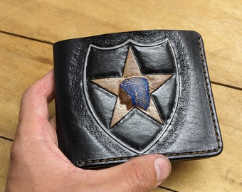2nd Infantry Division US Army Badge, Men's 3D Genuine Leather Wallet, Handmade wallet, Carved wallet, Tooled wallet, Airbrush Art