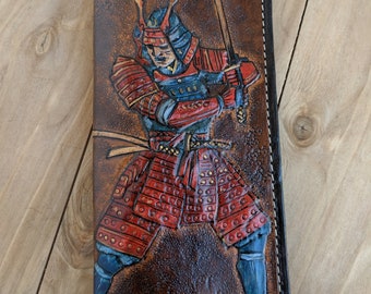 Japan Samurai, Japanese Sword, Katana, Men’s 3D Genuine Leather Wallet, Hand-Carved, Hand-Painted, Long Wallet, Biker Wallet, Travel Wallet