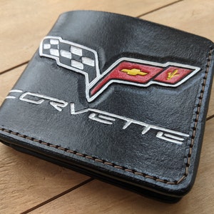 Sports Car, Vette, Chevrolet, Corvette Design, Men's 3D Genuine Leather Wallet, Handmade wallet, Carved wallet, Tooled wallet, Airbrush Art image 1