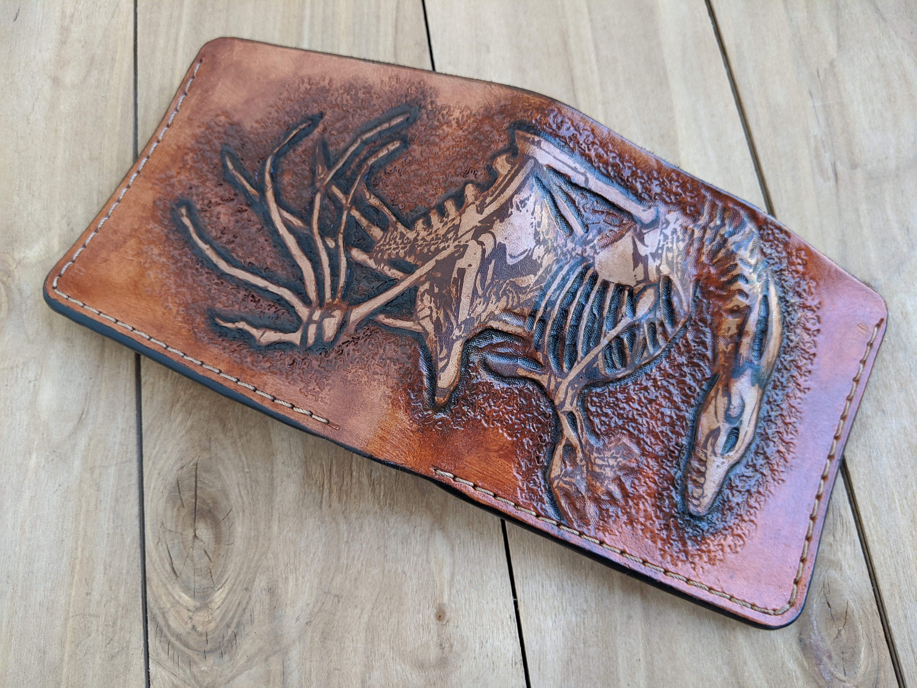  Men's 3D Genuine Leather Wallet, Hand-Carved, Hand