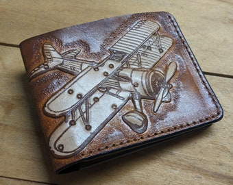 Pilot, Plane, Aviation, Aircraft, Aviator, Men's 3D Genuine Leather Wallet, Handmade wallet, Carved wallet, Tooled wallet, Airbrush Art