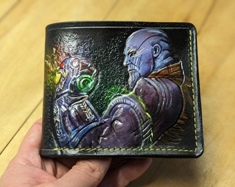 Superhero, Comics, Men's 3D Genuine Leather Wallet, Handmade wallet, Carved wallet, Tooled wallet, Airbrush Art