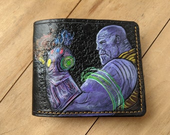 Superhero, Men's 3D Genuine Leather Wallet, Handmade wallet, Carved wallet, Tooled wallet, Airbrush Art, G(28)