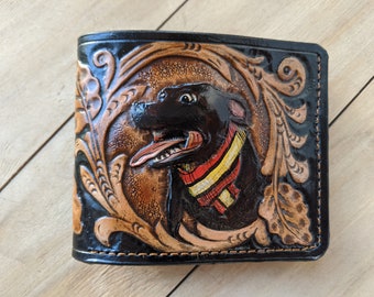 Dog Portrait from Photo, Puppy, Fashion Women's 3D Genuine Leather Wallet, Handmade wallet, Carved wallet, Tooled wallet, Airbrush Art, A(6)