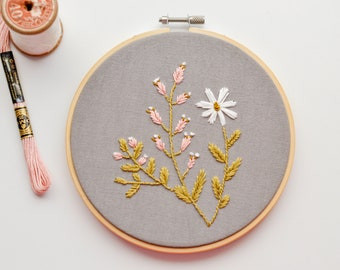 Embroidery hoop art finish, floral embroidery hoop finished, hand embroidery wild flower