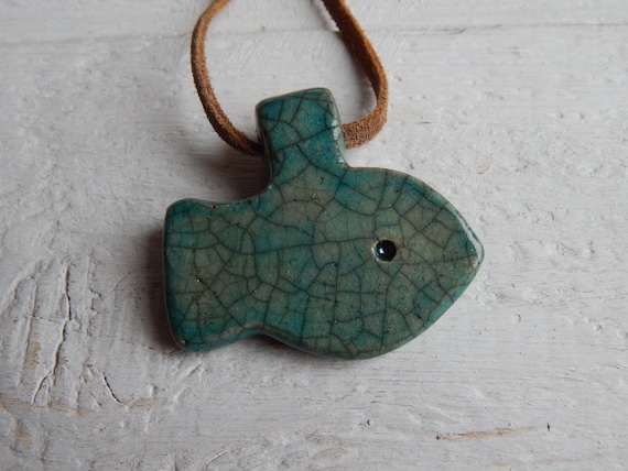 Ceramic pendant "Blue fish", handmade jewelry, ceramics, gift, ethnos, talisman, for needlework,ceramic beads,Celtic,ancient,historical,clay