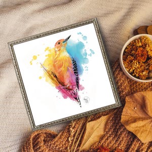 Spechtdruck, bunte Wandkunst, Kunst, Illustration, Wohnzimmerdruck, Tierzeichnung, Specht