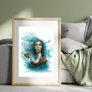 Siren print, colorful wall art, art, illustration, living room print, fantasy drawing, Mermaid