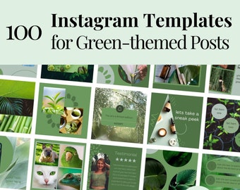 100 Green Instagram Templates for Canva, Green Canva Templates, Instagram Green Posts, Social Media, Nature, Canva Post Graphics