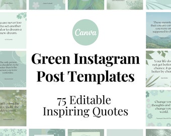 Green Instagram Post Templates, Inspiring Quote Graphics, Social Media Posts, Coaching, Wellness, Business, Canva Templates
