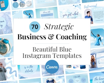 70 Blue Coaching Instagram Templates, Social Media Templates, Female Coach, Entrepreneur, Quotes, Engagement Posts, Canva Templates