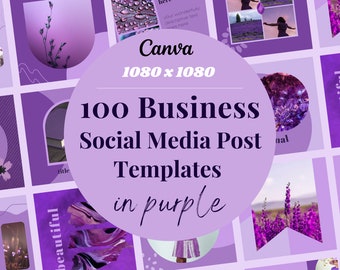 100 Purple Social Media Post Templates, Small Business, Coaches, Purple Instagram Templates, Canva Templates