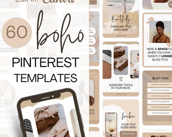 Boho Pinterest Templates, Minimalist Pinterest Templates, Beige Canva Pin Designs, Neutral Blogger Templates, Pinterest Marketing Posts