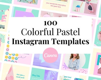 Colorful Pastel Instagram Templates, Canva Templates for Products, Creative, Charities, Rainbow, Canva Templates Social Media