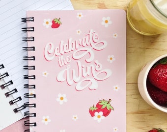 Spiral notebooks | Soft cover journal | Inspirational message | Grow self care journal Celebrate The Wins Journal - Strawberry Spiral