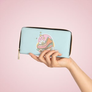 Linda billetera para mujeres, billetera de viaje, billetera para titulares de tarjetas de crédito, titulares de tarjetas de identificación, billetera del tamaño de una tarjeta, billetera retro roller skate